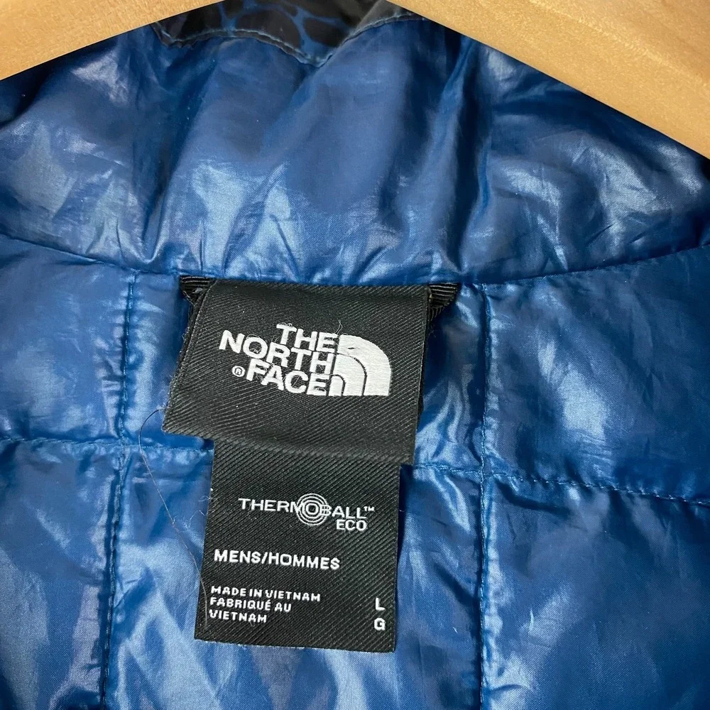The North Face Mens Thermoball Puffer Jacket Large Blue Camo